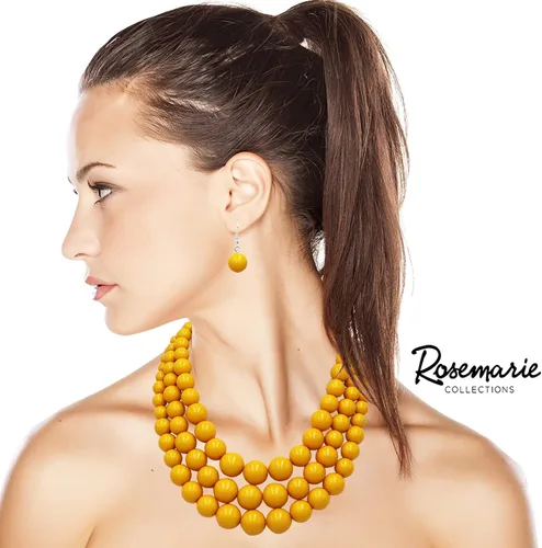 Vista 4 de Rosemarie & Jubalee Conjunto de regalo de joyería de collar y aretes de perlas de imitación de 3 hilos coloridos para mujer, extensor de 18 "+3