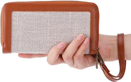 Vista 7 de HAWEE - Cartera para teléfono celular, con dos cierres y correa larga extraíble para la muñeca, para mujer