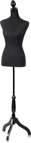 Vista 9 de Dkeli Maniquí de torso con base de trípode de madera, apto para clavar alfileres, para vestido de mujer, con altura ajustable de 60 a 67 pulgadas