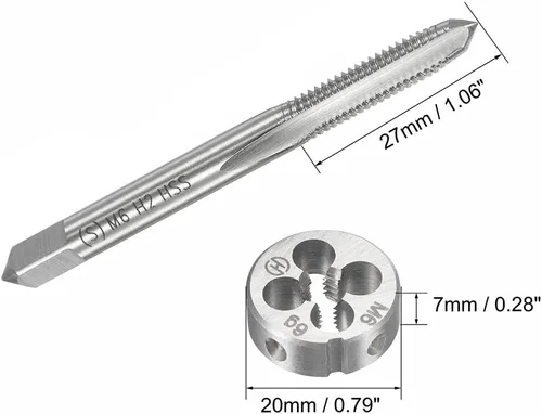 Vista 2 de M6mm x 1 HSS métrico y juego de troqueles de rosca de mano derecha, herramienta de bricolaje de roscado 3 piezas (M6 x 0.039 in)
