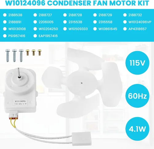 Vista 7 de Kit de motor de ventilador de condensador W10124096 compatible con refrigeradores Whirl-Pool Kitche-Naid que reemplaza 2188538 2188727 W10130108
