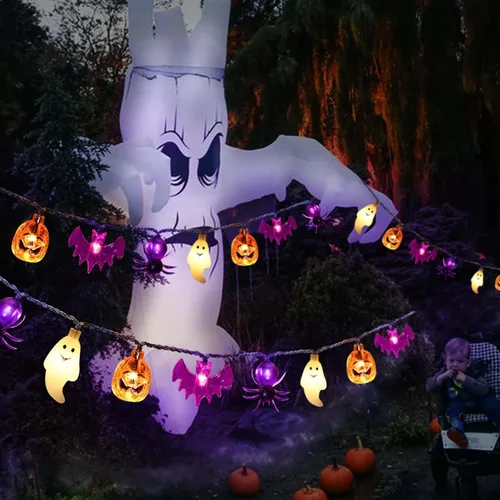 Vista 9 de Cadena de luces de Halloween con energía solar, 40 LED, 8 modos, resistente al agua, encendido/apagado automático, para uso en exteriores