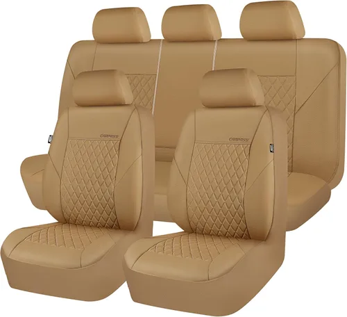 Vista 19 de CAR PASS Funda de asiento de cuero acolchada para dos asientos delanteros, universal, impermeable, de lujo, de PU premium, de vinilo
