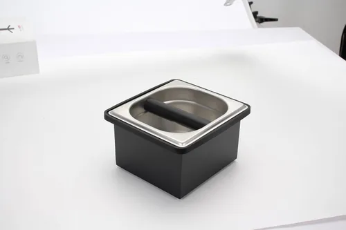 Vista 9 de DIBTSA Caja de café expreso, recipiente de acero inoxidable para discos de café, con soporte de acero y anillo de goma de reducción de ruido