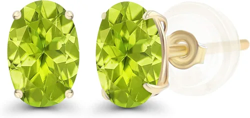 Vista 12 de Aretes de plata de ley 925 maciza chapados en oro de 0.276 x 0.197 in ovalados con piedra natal genuina para mujer, aretes de tuerca con piedras