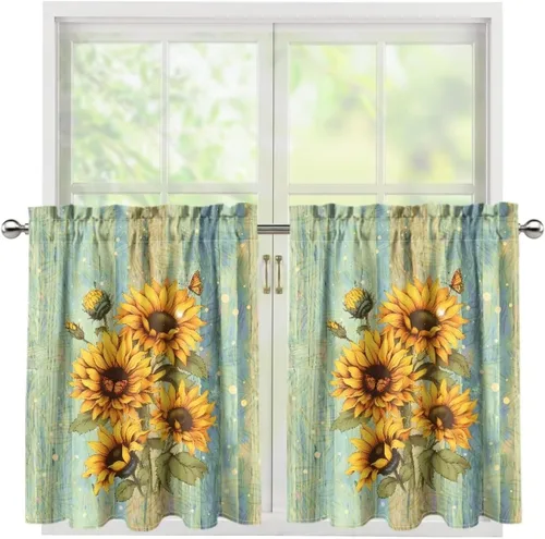 Vista 50 de God Bssing You Tier Curtains for July 4Th 2026 27.5x24 2 Panels Light Filtering Half Window Rod Pocket for Kitchen/Bathroom