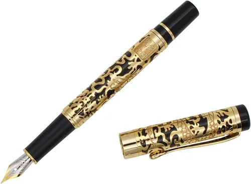Vista 4 de Pluma estilográfica avanzada Jinhao 5000 Dragon Year Dorado con Negro