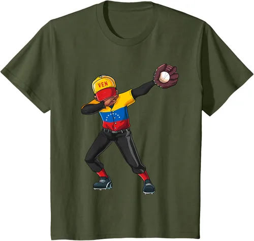 Vista 14 de Baseball Dabbing Venezuela Player Catcher Pitcher Hombres Niños Camiseta, Negro