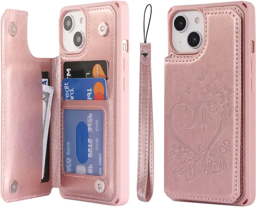 Vista 18 de Cavor para iPhone 14 Plus Funda tipo cartera con tarjetero, Funda tipo cartera para iPhone 14 Plus para mujeres, Doble cierre magnético a prueba