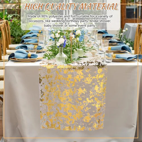 Vista 5 de Oudain Camino de mesa dorado de 14 pulgadas de ancho con lentejuelas y purpurina, rollo de malla metálica, decoración de fiesta para centros