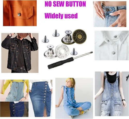 Vista 7 de 20 botones para coser jeans de metal, 0.67 pulgadas, sin clavos, removibles, sin clavos, botones de metal de repuesto para reparación de remaches