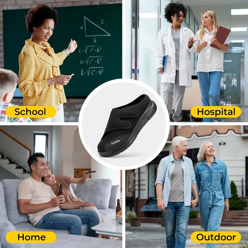 Vista 7 de FitVille Zapatos para diabéticos para hombre, sin cordones, para pies hinchados, extra anchos, ajustables, zapatos para caminar para fascitis