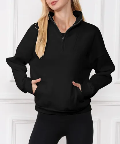 Vista 4 de Trendy Queen Sudaderas con media cremallera para mujer, sudaderas de forro polar de gran tamaño, sudaderas con capucha para adolescentes y niñas