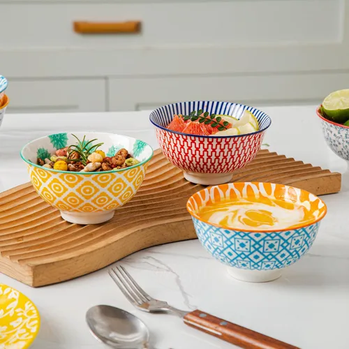 Vista 4 de Juego de 6 cuencos pequeños de cerámica para postre de 12 onzas Colores surtidos