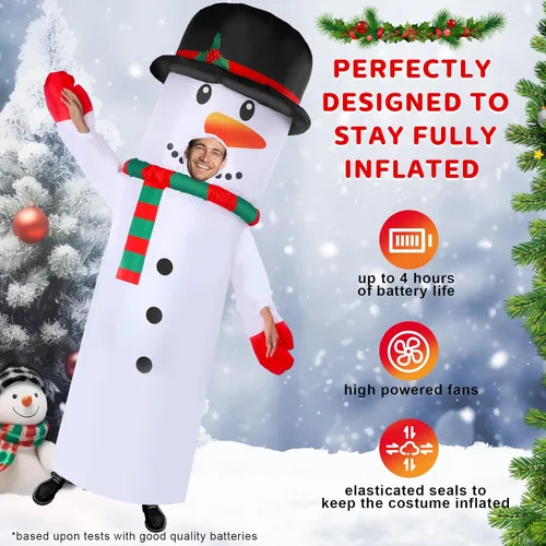 Vista 3 de Threan Disfraces inflables de Navidad, muñeco de nieve, tubo inflable, brazo agitador de Navidad con soplador para hombres y mujeres adultos