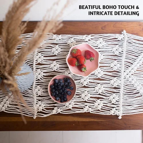 Vista 6 de Folkulture Camino de mesa de macramé para decoración de mesa de 48 pulgadas de largo, decoración de mesa de boda 100% algodón o caminos de mesa