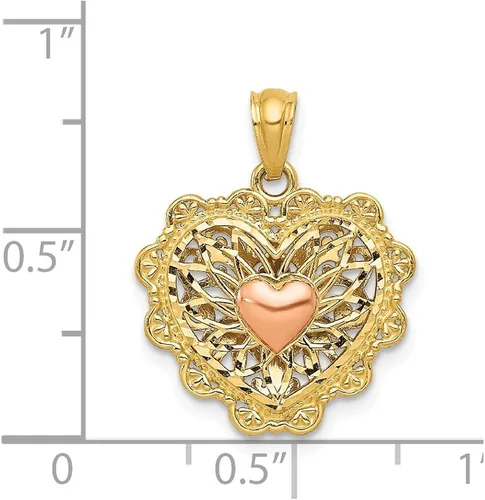 Vista 3 de Colgante reversible de corazón de filigrana de dos tonos amarillo y rosa de 14 quilates 0630in x 0787in Oro blanco