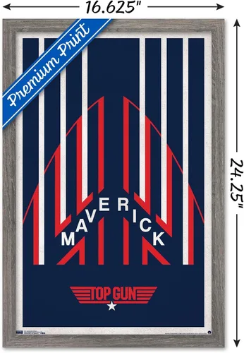 Vista 3 de Trends International Top Gun - Póster de pared de casco Maverick, 14.725 x 22.375 pulgadas, versión enmarcada de madera de granero