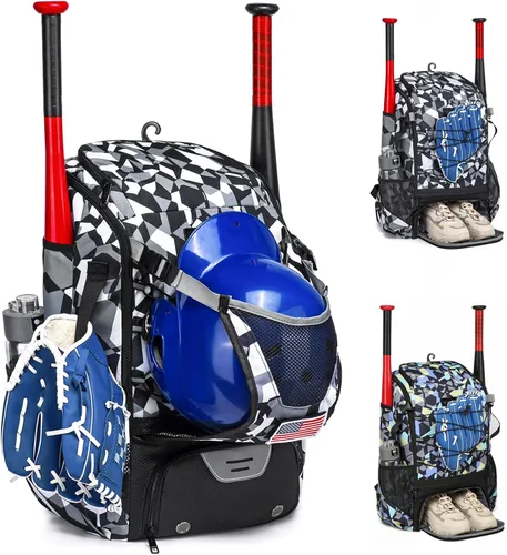 Vista 7 de Bolsa de Sóftbol, Bolsa de Bate de Sóftbol para Jóvenes y Adultos, Bolsa de Béisbol con Gancho de Cerca para Bate de TBall y Equipo, Mochila Ligera