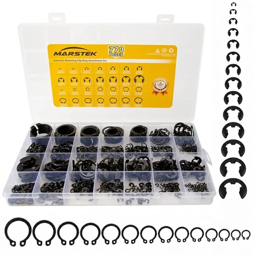 Vista 8 de E Clips Surtido Kit de 120 piezas de anillos de retención externos (M1.5-M10), 10 tamaños de anillos a presión, colección de anillos de retención