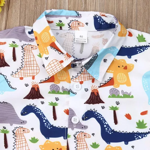 Vista 29 de Conjunto de camisa de manga corta con botones y pantalones cortos casuales con diseño de flamingo, para bebés y niños de 1 a 6 años, atuendos