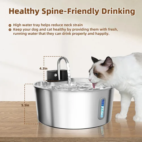 Vista 6 de Fuente de agua inalámbrica de acero inoxidable para perros grandes, dispensador de agua para gatos de 7 L/236 onzas, fuente automática de múltiples