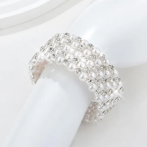 Vista 5 de Long tiantian Juego de pulseras de perlas para mujer, pulsera de diamantes de imitación de cristal multicapa, brazaletes con cuentas elásticas