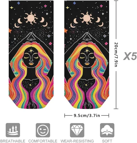 Vista 3 de Calcetines tobilleros unisex con diseño de ángel arco iris, para hombre y mujer, 5 pares