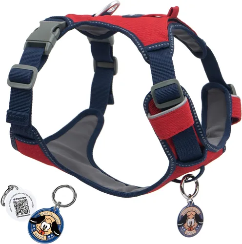 Vista 10 de Arnés para perro sin tirones a prueba de fugas para perros pequeños y cachorros, chaleco ligero ajustable con clip frontal y trasero, bolsillo