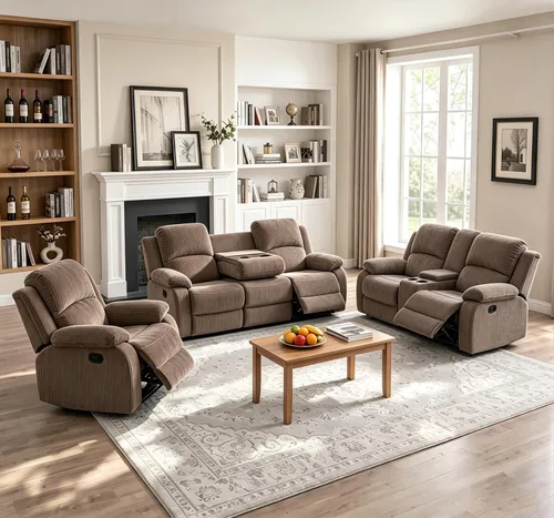 Vista 27 de Juego de sofá reclinable de 2 piezas, sofá reclinable de tela y sofá biplaza para sala de estar, sofá reclinable azul para sala de estar, oficina