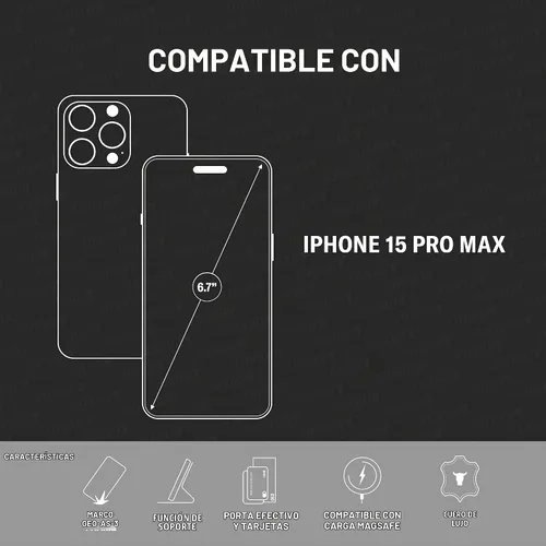 Vista 2 de TORRO Funda de cuero prémium compatible con iPhone 15 Pro Max de 6.7 pulgadas, funda de piel auténtica tipo cartera con función atril y ranuras