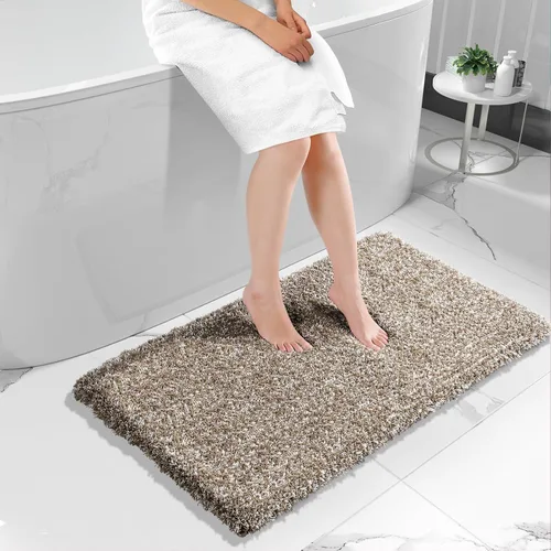 Vista 97 de Yimobra Alfombras de baño en negro y blanco antideslizantes lavables, tapetes de baño ultra suaves y absorbentes de agua, alfombra de ducha suave