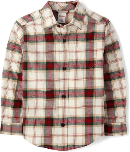 Vista 28 de Gymboree Camisa de manga larga con botones para niños y niños pequeños Rojo