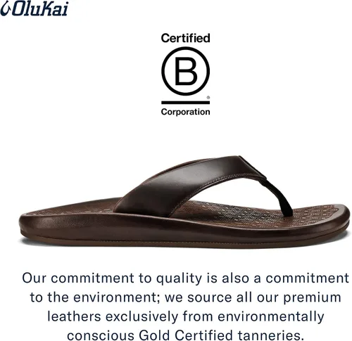 Vista 4 de OLUKAI 'Ilikai Sandalias de cuero para hombre, sandalias de cuero de grano completo, plantilla anatómica y amortiguación, ajuste cómodo y goma