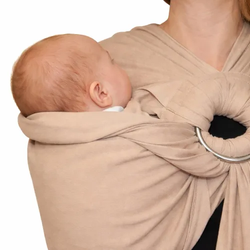 Vista 2 de Portabebés de Anillo Tándem Beige para Gemelos – Portabebés de Mezcla de Lino y Algodón 100% Portabebés Ergonómico para Gemelos para Transporte