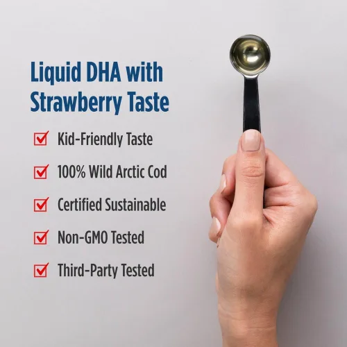 Vista 4 de Nordic Naturals DHA para niños, naranja, 8 onzas para niños, 530 mg de omega-3 con EPA y DHA, desarrollo y función cerebral, sin OMG, 96 porciones