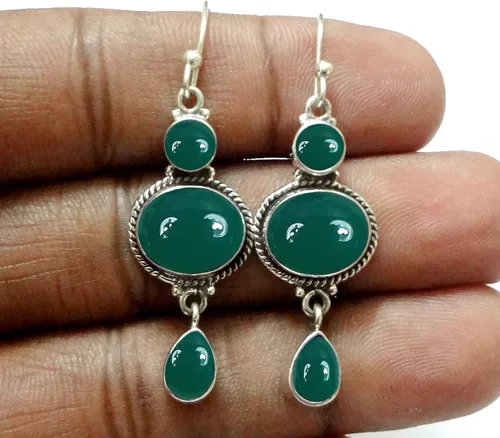 Vista 13 de Pendientes colgantes de plata esterlina fina para mujeres y niñas, aretes colgantes de piedras preciosas auténticas, aretes colgantes de gota