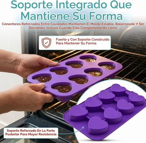 Vista 4 de Bakerpan Paquete de 2 moldes de silicona para hornear – Mini moldes para pasteles en forma de corazón para cupcakes, magdalenas, brownies y postres