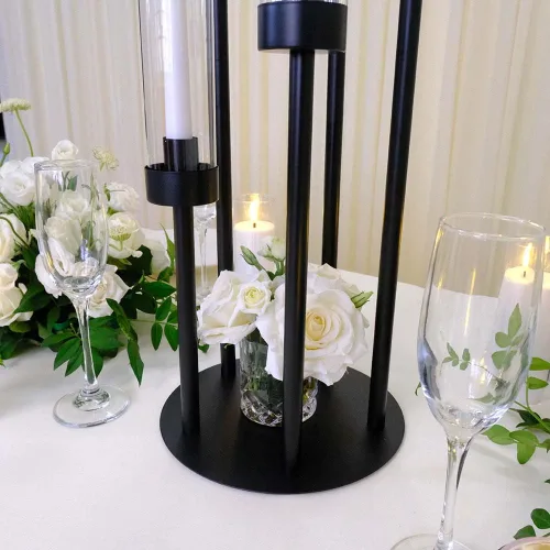 Vista 7 de Centros de mesa de candelabro negro de 35 pulgadas, 10 piezas, para mesas, 5 brazos, centros de mesa de boda para decoraciones