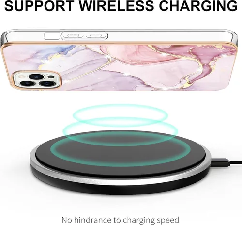 Vista 3 de YBDD - Funda delgada para iPhone 14 Pro Max, diseño de mármol brillante IMD para niñas, lente de cámara y cubierta protectora de pantalla
