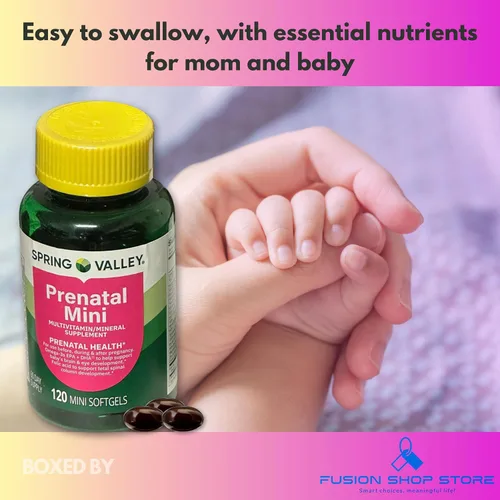 Vista 4 de Vitaminas prenatales para mujer, 120 mini cápsulas blandas multivitamínicas/multiminerales (paquete de 1), en caja por Fusion Shop Store