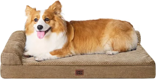 Vista 32 de EHEYCIGA - Cama ortopédica para perros de tamaño mediano, cama de espuma viscoelástica para perros, color beige Small Dog Sofa with Washable