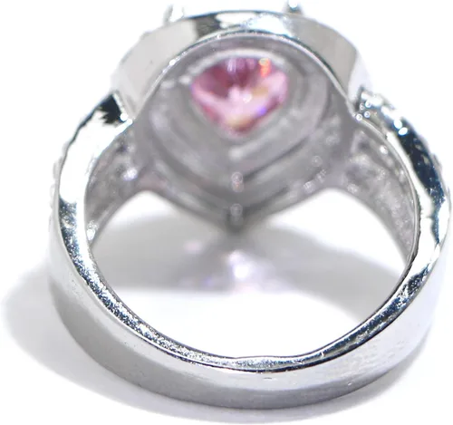 Vista 4 de Anillo de plata de ley 925 con diamantes de imitación rosa brillante con forma de gotas de agua, circonita cúbica, anillo de compromiso
