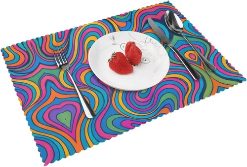 Vista 9 de Rectangular Placemats Set of 4, Heat Resistant Dream Candy Mountains Printed Kitchen Dining Table Mats
