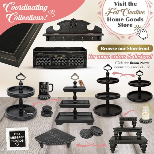 Vista 8 de Felt Creative Home Goods Juego de 2 elevadores redondos de cuentas de madera rústica, resistentes y apilables de 2 caras, soportes de pedestal