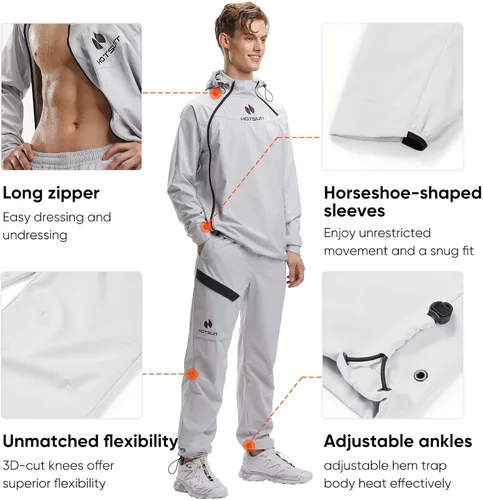 Vista 3 de HOTSUIT Chaqueta de sudor de traje de sauna para hombre de alta tecnología para fitness, logotipo sensible a la temperatura, lavable a máquina