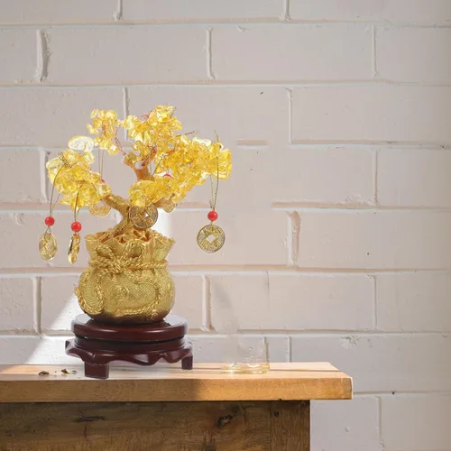 Vista 6 de Ciieeo Árbol de dinero monedas, árbol de la suerte, de cristal natural, árbol de la suerte, árbol de la vida de Feng Shui, árbol de dinero