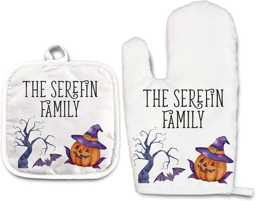 Vista 20 de Angela's Kitchen - Juego de guantes de horno personalizados y soporte para ollas Regalos de cocina personalizados Inauguración de la casa
