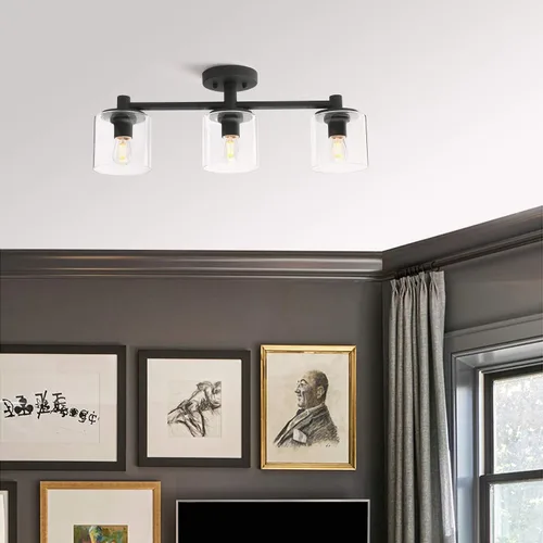 Vista 3 de Pathson Lámpara de techo semiempotrada de 3 luces, lámpara colgante industrial con pantalla de cristal, lámpara de techo para pasillo, loft, cocina