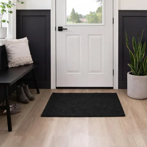 Vista 4 de Homemonde - Alfombra de yute, 2'x3', rectangular, decoración bohemia para el hogar, alfombra reversible y trenzada tejida a mano, estilo rústico